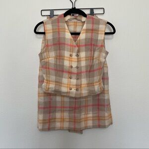 Vintage Bobbie brooks plaid vest and skirt set tan orange and pink sz.10 vintage